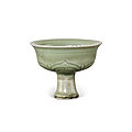 A longquan celadon carved 'lotus' stemcup, 14th century