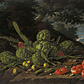 Luis meléndez, artichokes and tomatoes in a landscape
