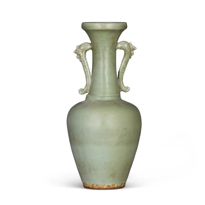 A large Longquan celadon 'dragon-fish' handled baluster vase Ming dynasty
