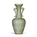 A large longquan celadon 'dragon-fish' handled baluster vase, ming dynasty (1368-1644)