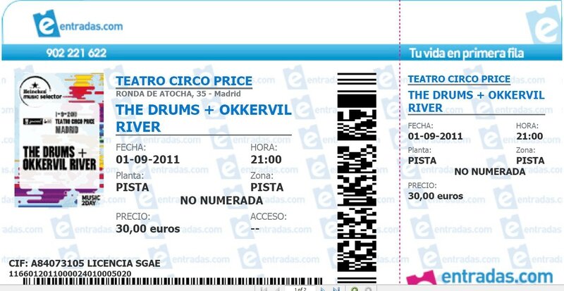 2011 09 Okkervil River & The Drums Teatro Circo Price Billet