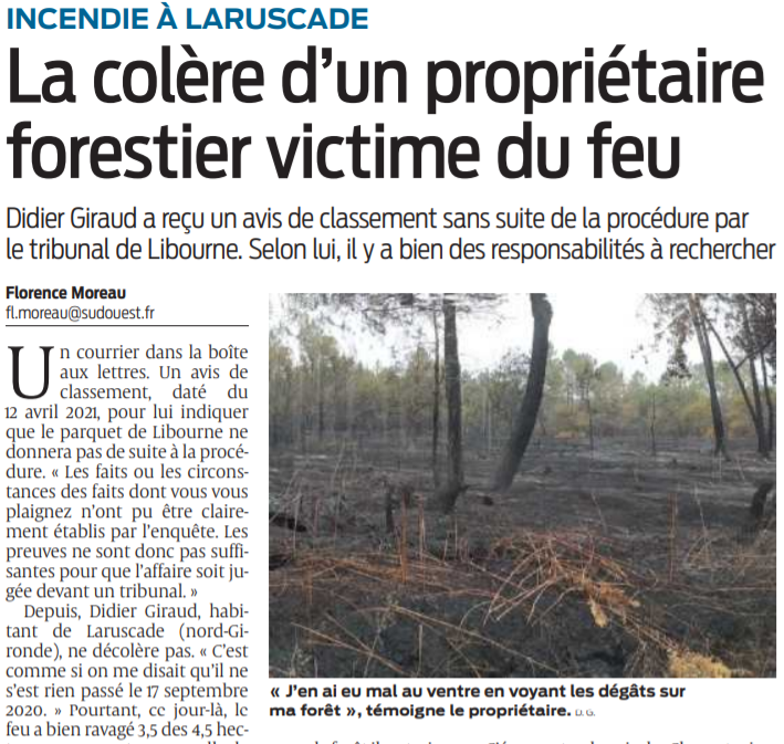 2021 04 24 SO Incendie à Laruscade La colère d'un propriétaire forestier victime du feu