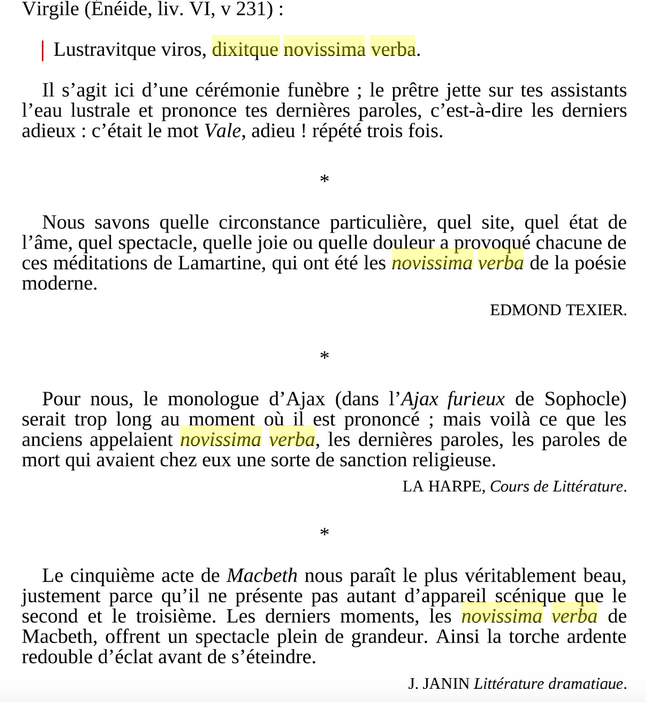 Ultima Vs Novissima Verba Memoire De La Litterature