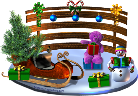015 carte noël gif traîneau sapin bonhomme neige cadeaux