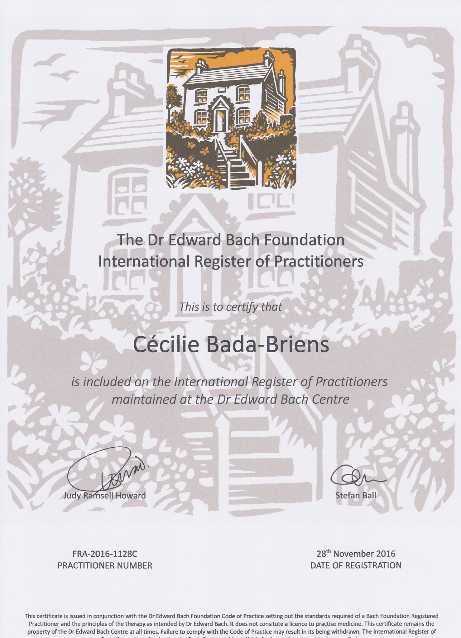 Certificat de Conseillère Agréée en Fleurs de Bach