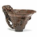 An archaistic rhinoceros horn libation cup, 17th-18th century