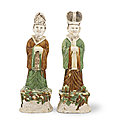 A large pair of 'sancai'-glazed figures of officials, tang dynasty (618-907)