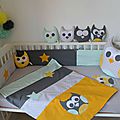 couverture hibou chouette étoiles jaune gris vert amande vert eau minkee - décoration chambre bébé hibou chouette jaune gris vert amande vert eau étoiles 2