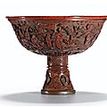 A carved cinnabar lacquer stembowl. ming dynasty, 16th century