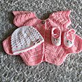 Crochet: ensemble gilet,bonnet, chaussons bébé