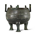 An archaic bronze ritual food vessel and cover, ding, eastern zhou dynasty (770-221 bc)