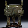 A superbly cast bronze ritual tripod food vessel, liding, late shang dynasty, 12th-11th century bc