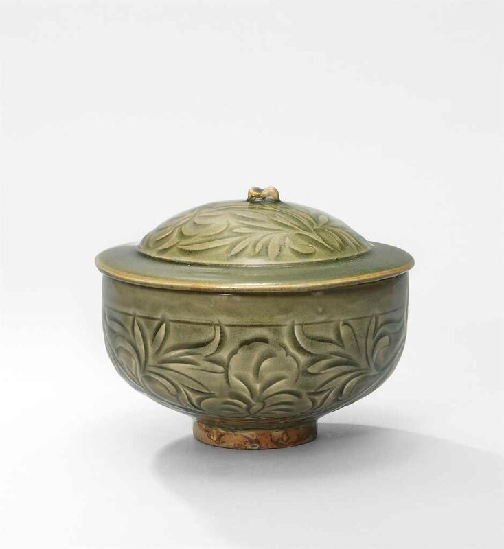 A rare Yaozhou carved ‘floral’ bowl and cover, Northern Song dynasty (960-1127)