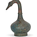 A chinese bronze goose-head bottle vase, han dynasty (206 bc-ad 220)