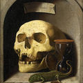 German School, circa 1600, A skull, a lizard, coins and an hourg