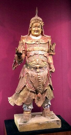 Large Chinese Painted and Gilded Stucco Figure of a Guardian Bodhisattva