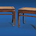 A pair of rectangular huanghuali stools, changfangdeng, ming dynasty, 17th century