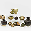 Twelve vases, kendi and covered boxes, thailand, sukhothai period (1238-1438) or ayutthaya period (1350-1767), 13th-16th century