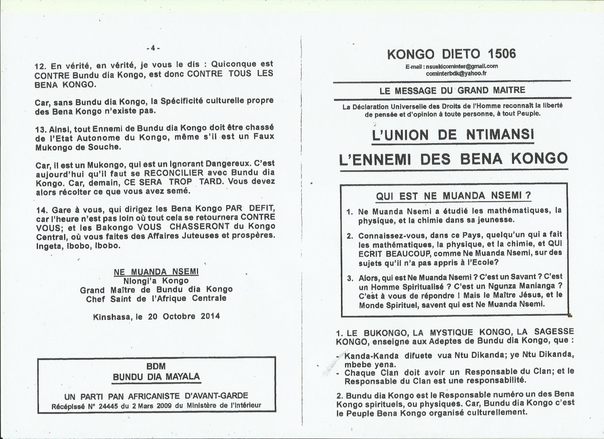 L'ENNEMI DES BENA KONGO a