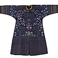 A composite blue ground brocade silk dragon robe, late qing dynasty elements