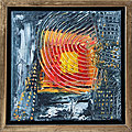 Au croisement des ondes, acryl 2021, cadre doré, (20X20cm, n° 201)