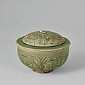 Carved yaozhou lidded bowl, northern song dynasty, 960-1127 a.d.