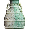 A large archaistic jadeite hu-form vase and cover, 20th century