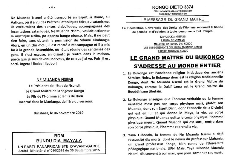 LE GRAND MAITRE DU BUKONGO S'ADRESSE AU MONDE ENTIER a