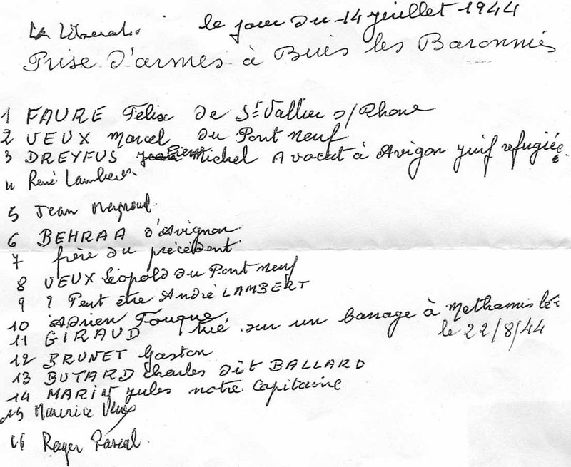 Groupe MARIN-Maquis Ventoux Juillet 1944 (document René Lambert)