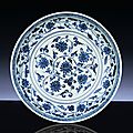 A fine early ming blue and white dish, yongle period (1403-1425)