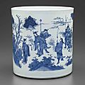 A superb large blue and white brush pot, chongzhen period, circa 1640