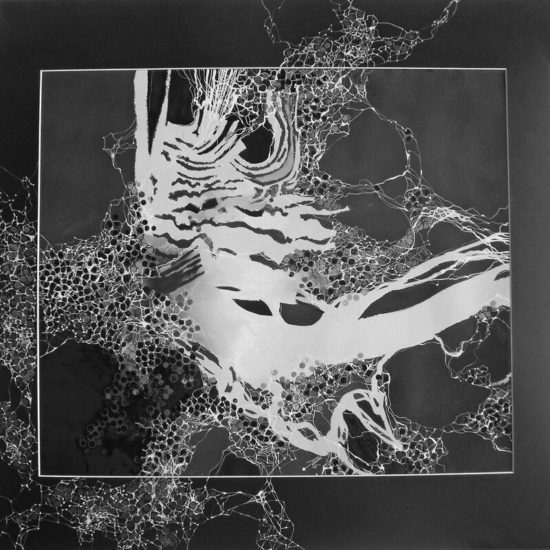 2015- Série noire-Racine blanche- Huile sur papier, sous verre 70x70cm