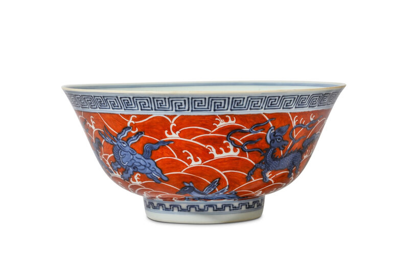 A Chinese Iron-red And Underglaze-blue ‘Mythical Beast’ Bowl, Qing ...