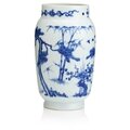 A blue and white tapering cylindrical vase, transitional