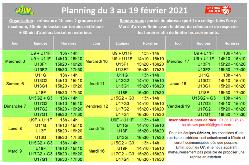 Planning reprise du 3 au 19 février