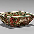 Wucai enameled-porcelain bowl of squared form, Ming Dynasty, Jiajing Period