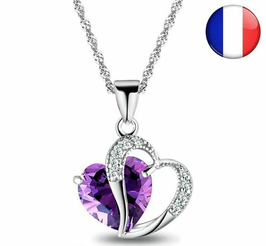 Cristal Strass Coeur Collier Pendentif Argent Chaîne Femmes Bijoux Fête