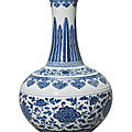 A fine blue and white ‘ming-style’ bottle vase, qianlong six-character seal mark in underglaze blue and of the period (1736-1795