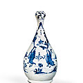 A blue and white garlic-mouth 'figural' pear-shaped vase, ming dynasty, 15th century