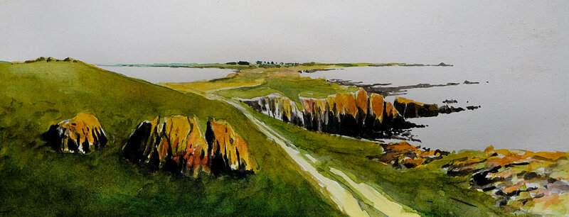 hoedic, pointe du vieux chateau, aquarelle, 2018