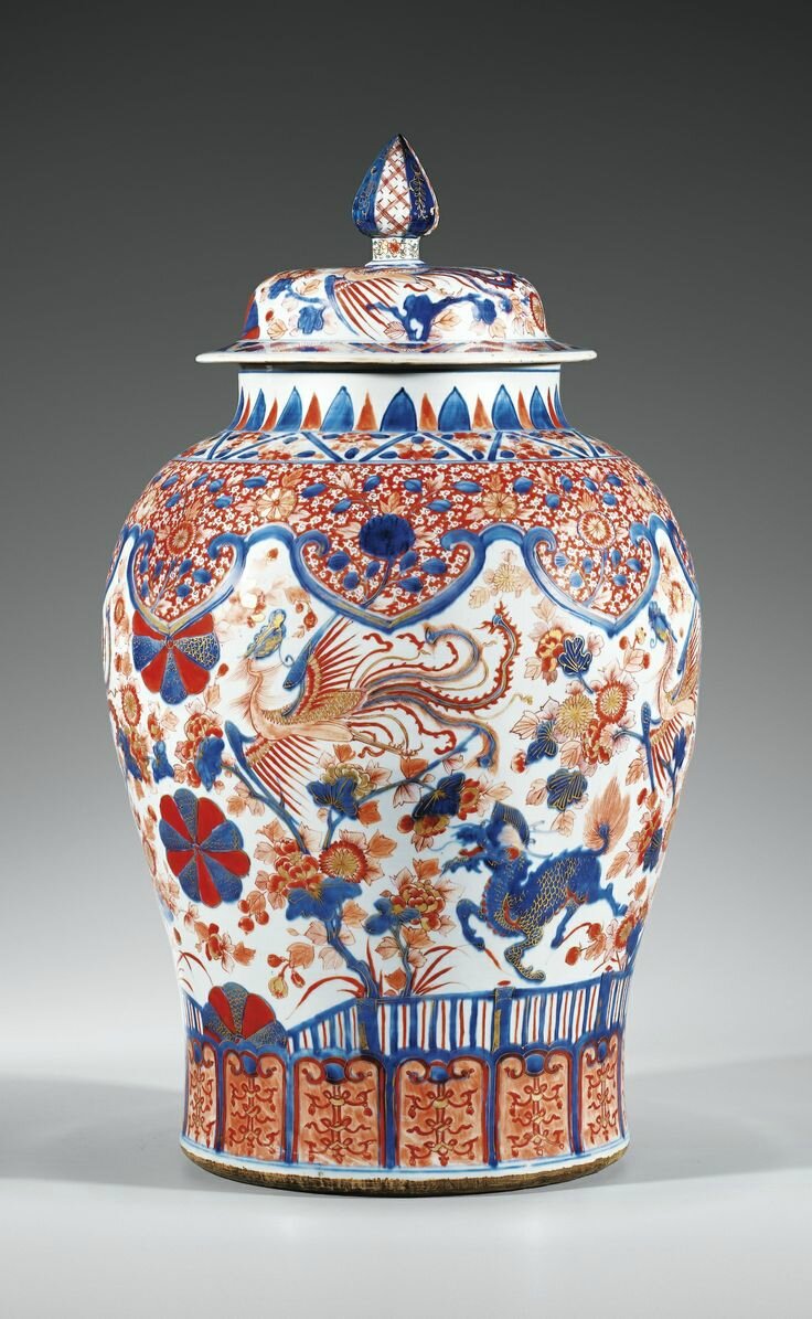 Grande potiche couverte en porcelaine imari, Chine, Dynastie Qing