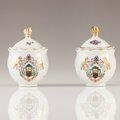 A pair of armorial sauce cellars, chinese export porcelain, qing dynasty, qianlong period, ca. 1770