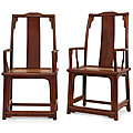 A pair of huanghuali 'southern officials hat' armchairs, nanguanmaoyi, ming dynasty, 17th century