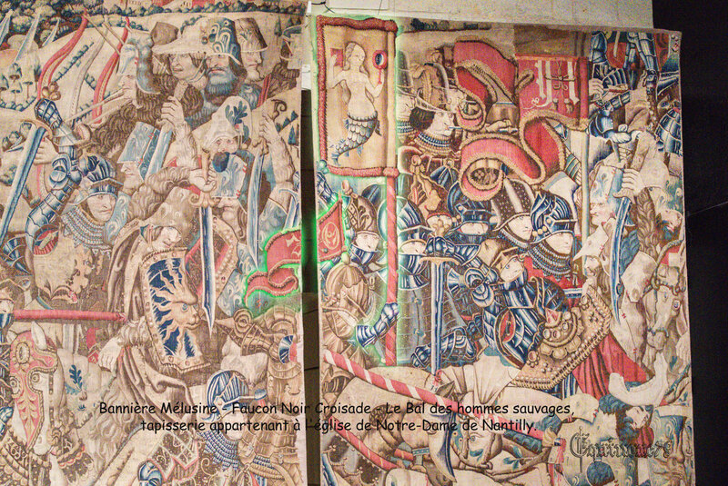 Bannière Mélusine - Faucon Noir Croisade - Le Bal des hommes sauvages, tapisserie appartenant à l'église de Notre-Dame de Nantilly