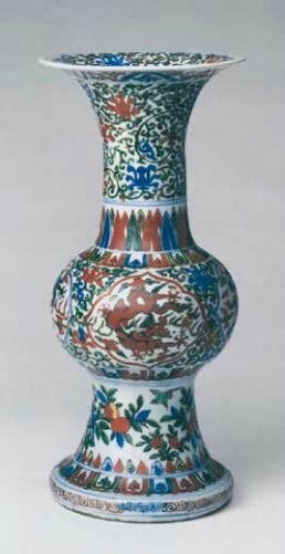 A wucai 'dragon' vase, Wanli six-character mark and of the period, Palace Museum, Beijing