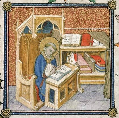 manuscritaint Augustin écrivant à côté d'un armarium