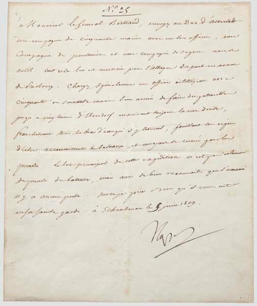 Napoleon I (1769 - 1821) - a letter to General Bertrand, Schönbrunn, 5 June 1809