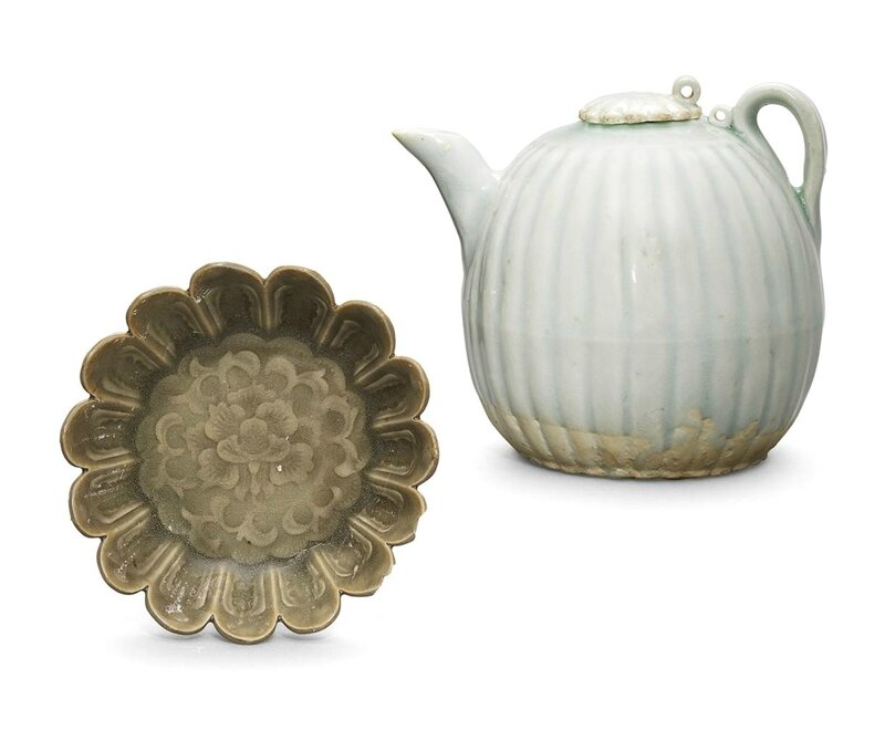 A moulded Yaozhou celadon chrysanthemum-shaped dish and a Qingbai lobed ewer, Northern Song dynasty and Southern Song dynasty