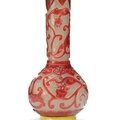 A Chinese red overlay glass bottle vase, 19th century
