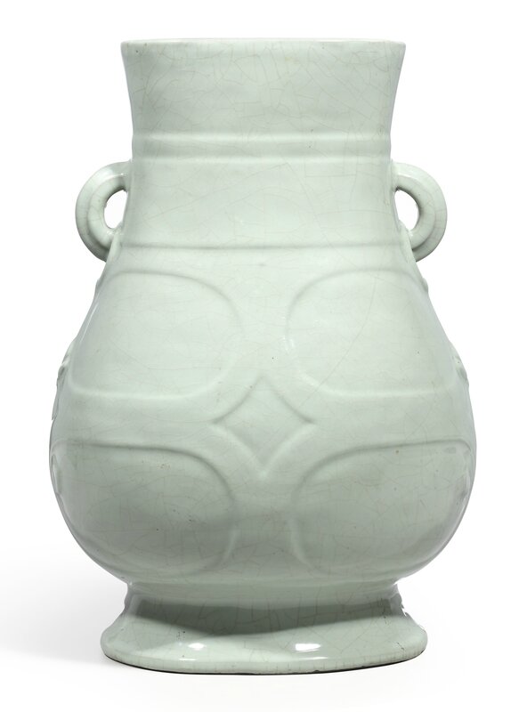 A fine and large archaistic guan-type handled vase, hu, seal mark and period of Yongzheng (1723-1735)